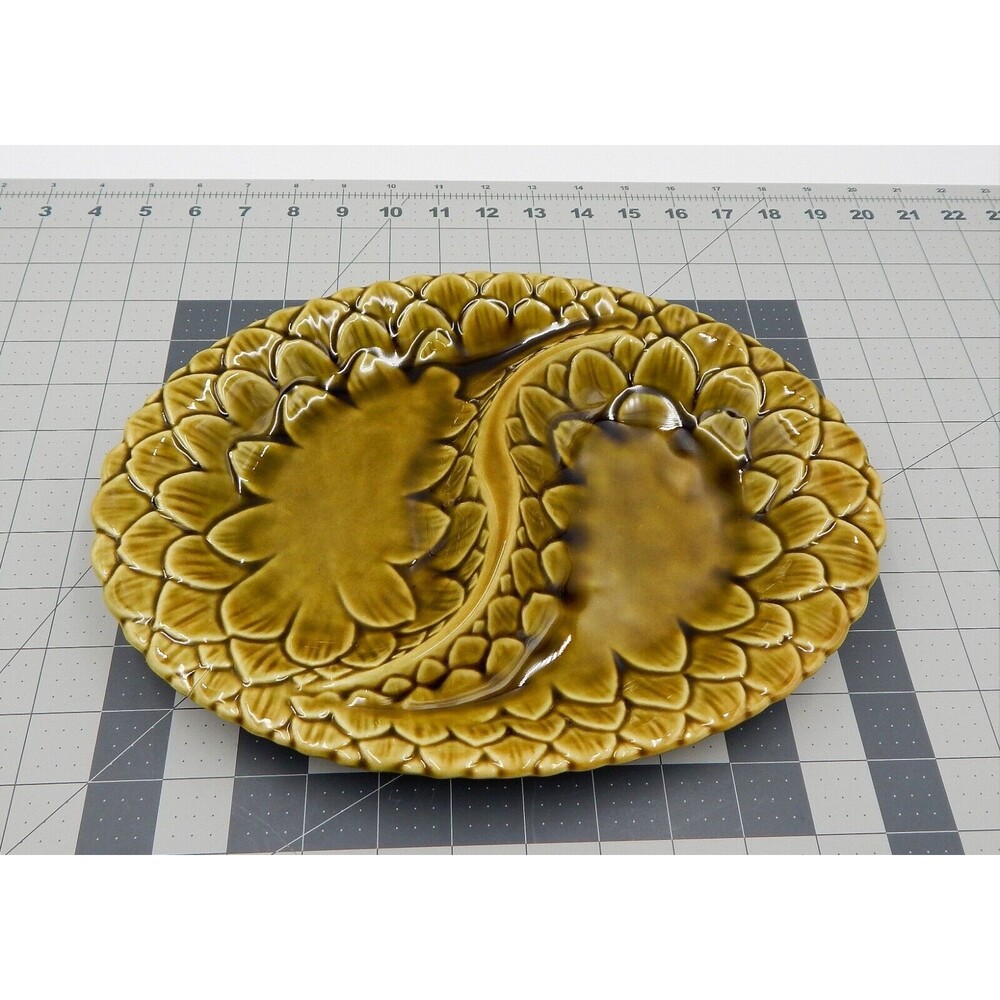 Belmar Of California Artichoke Oval Divided Serving Platter Green Glaze USA 553